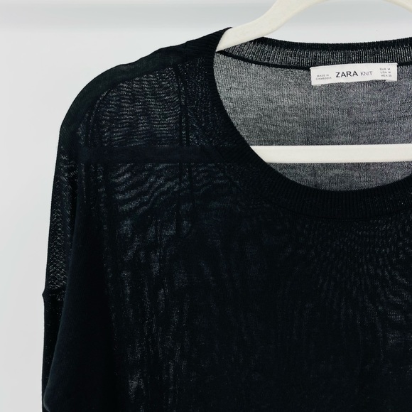 ZARA Knit Pearl Sleeve Black Sweater, Women’s Medium - Picture 2 of 5